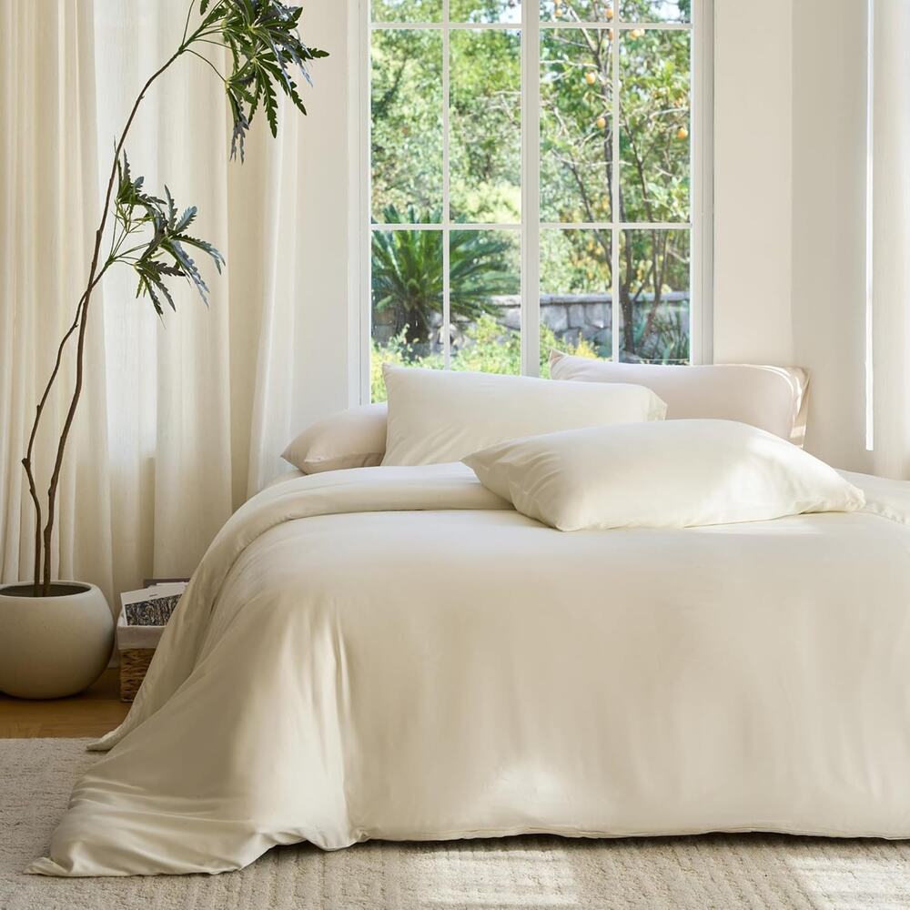 NWT DOZ by Sijo Bamboo Duvet Cover 3 PC Set w/2 Shams Ivory, Full/Queen